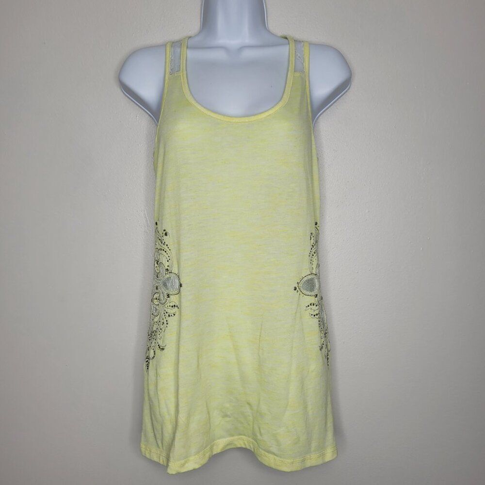 Miss Me light yellow studded mcbling biker cyber lightweight lace party tank L